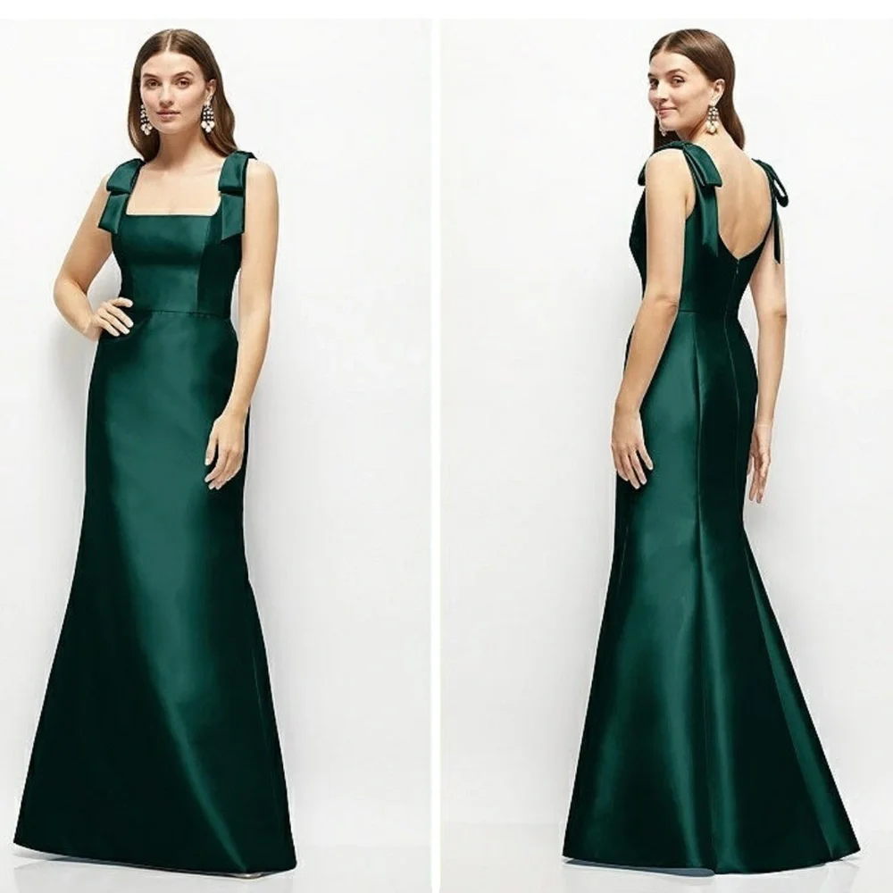 NWT Alfred Sung Winslet Satin Fit & Flare Maxi Dress Shoulder Bows Size 14 D868 - Picture 4 of 13